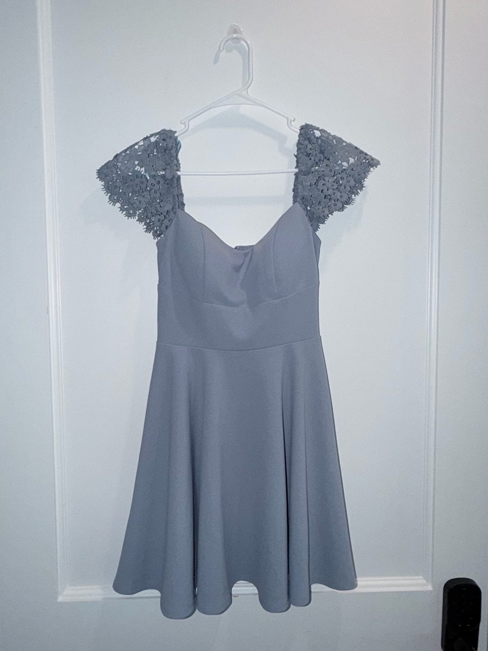 City Studio Blue Gray Floral Lace Cap Sleeve Fit & Flare Cocktail Dress Size 3